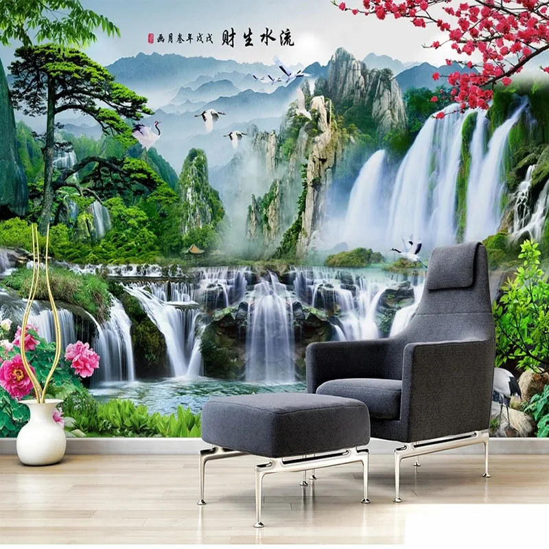 

Custom Self-Adhesive Waterproof Mural Wallpaper 3D Park River Landscape Fresco Living Room Bathroom Wear Wall Sticker Waterfall