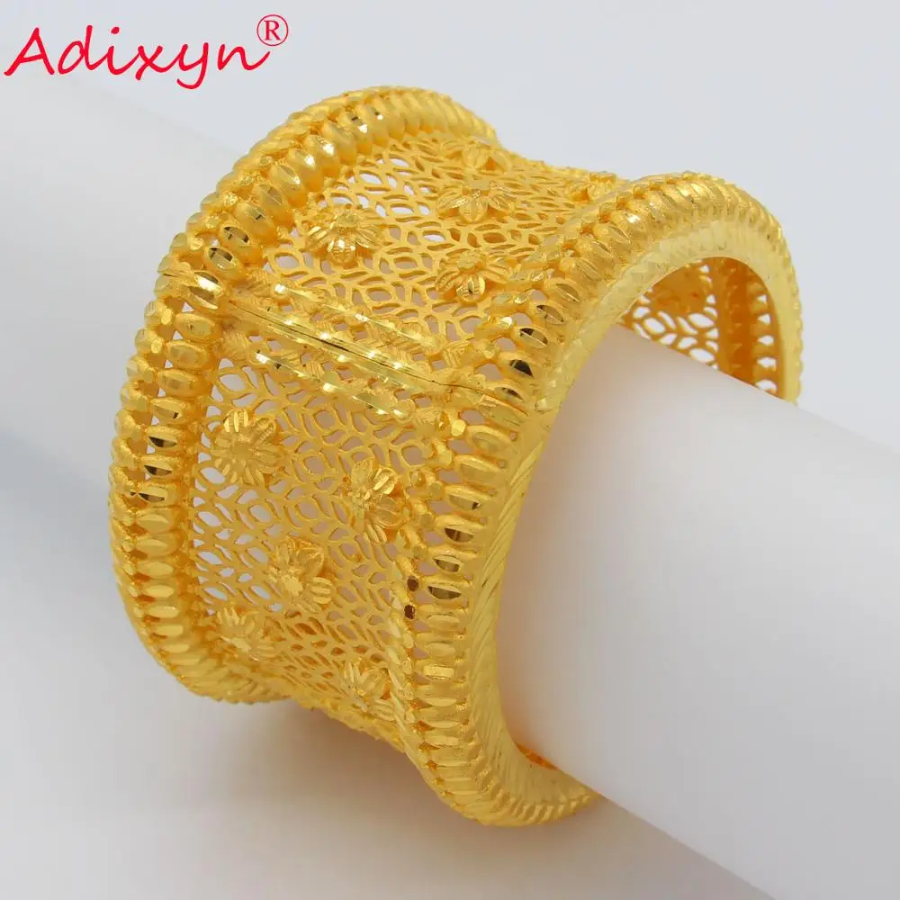 Adixyn Diamater 63mm Bangle&Bracelet Gold Color Dubai Cuff Bracelet Jewelry for Bridal Wedding Items N01042