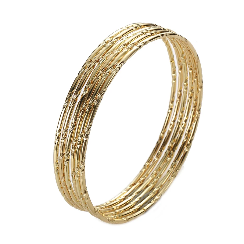 6PC/SET Fashion Gold Plated Silver Color Bangles Bracelets For Women 68mm Big Circle Wire Indian Bangle Jewelry Gifts Wholesale