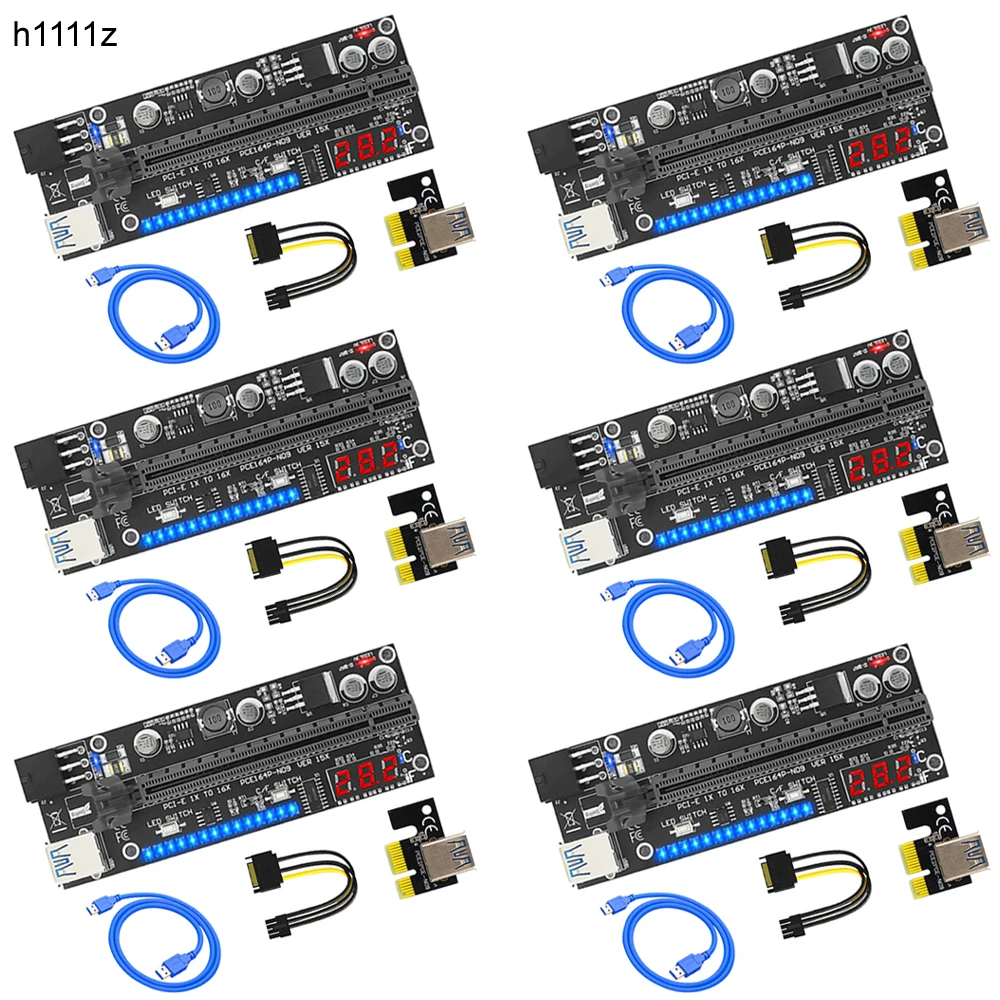 6PCS PCIE Riser for Video Card for Mining VER15X Riser PCI Express X16 Temperature LED for Graphic Card GPU Bitcoin Miner Mining