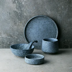 1pcs Stoneware Plates Ceramic Dinnerware Dish Matt Dinner Plate Rice Soup Bowl Gray Color Restaurant Tableware Wholesale