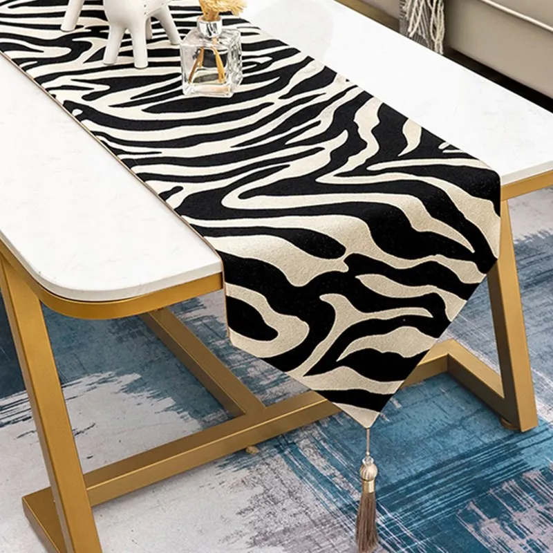 Modern Zebra Pattern Table Runners Black Coffee Light Luxury Simplicity Table Cloth Flag Dining Tea Table Covers Party Decor