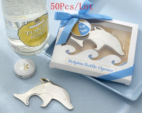 

(50 Pieces/lot) Playful Dolphin Chrome Bottle Opener Wedding Favor For Party Decoration Gift and Ocean wedding souvenirs