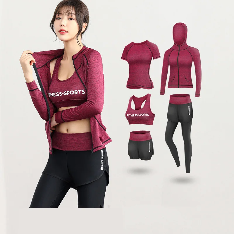 2 & 5pcs/set Women Sports Yoga Set Workout Sportswear Gym Fitness Shove Sleeve Sportswear Fitness Bottomed Pants High Waist