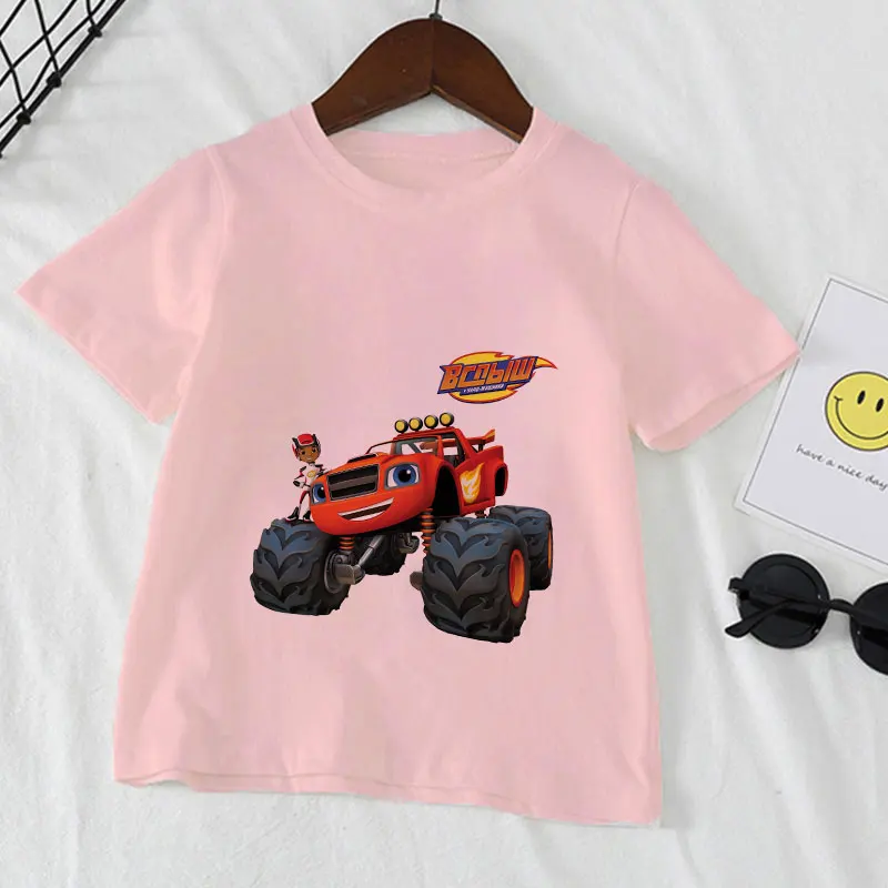 New Short Sleeve Girls Tshirt Blaze And The Monster Machines Children Clothes Boy Blaze Game Anime T-Shirt Boy Or Girl Tees Top