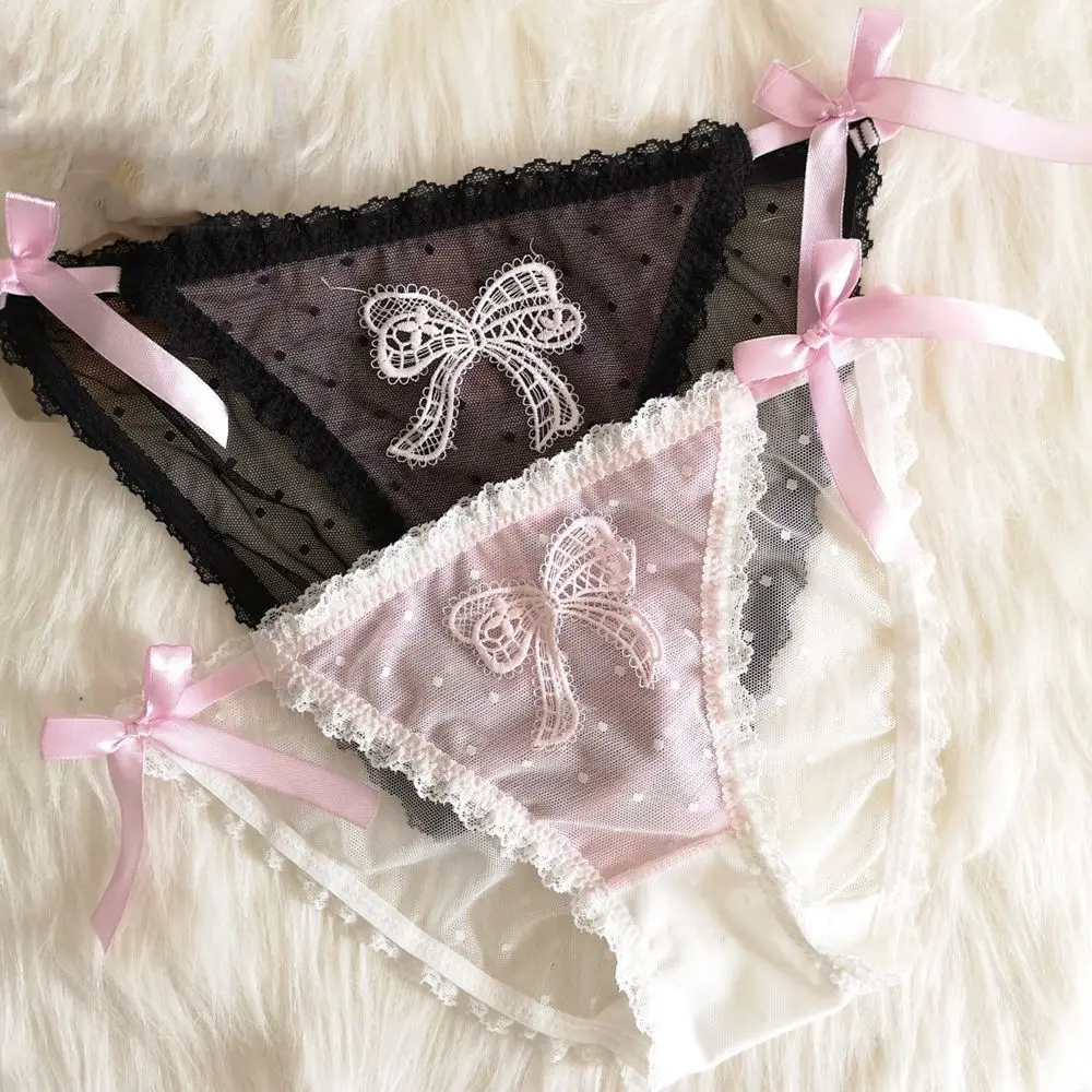 Lolita Seamless Panties Women Kawaii Bow Underwear Lace Briefs Transparent Sexy Lingerie For Girls