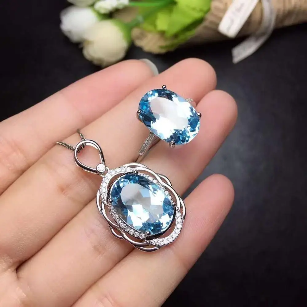 

Real Natural Topaz jewelry set Natural Real Topaz 925 sterling silver 1pc pendant,1pc ring