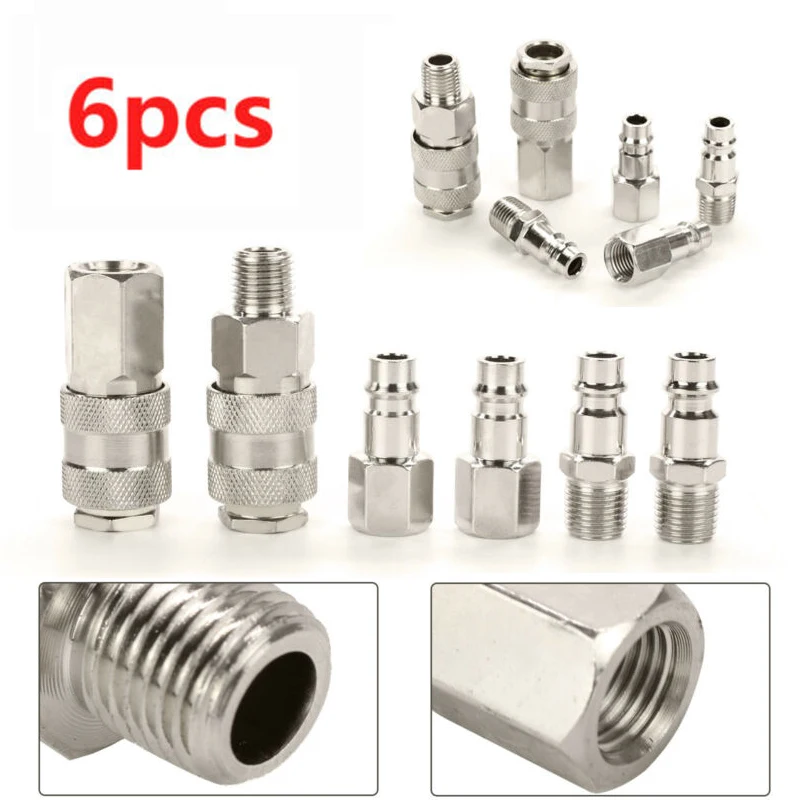 

6Pcs Air Line Hose Compressor Connector Quick Release Fitting 1/4" BSP Male Female Thread RV Camper Car Truck Accessories