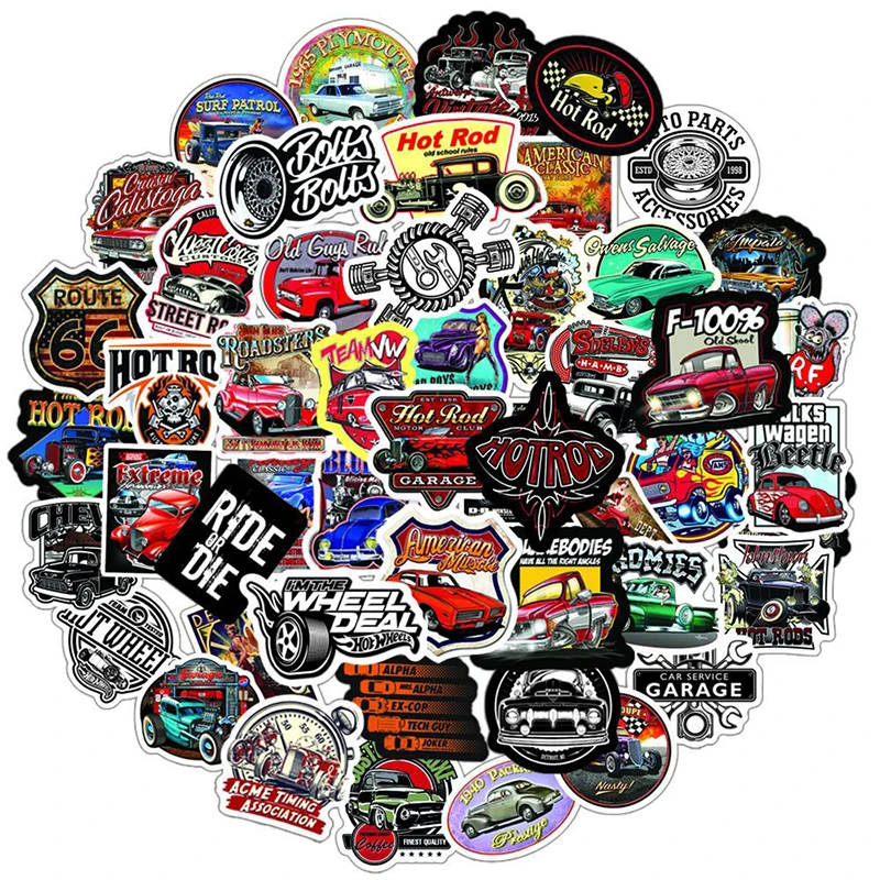 10/30/50/100pcs Hotrod Vintage Car Stickers for Laptop Motorcycle Helmet Scrapbooking Cool Graffiti Sticker Kid Decals Packs