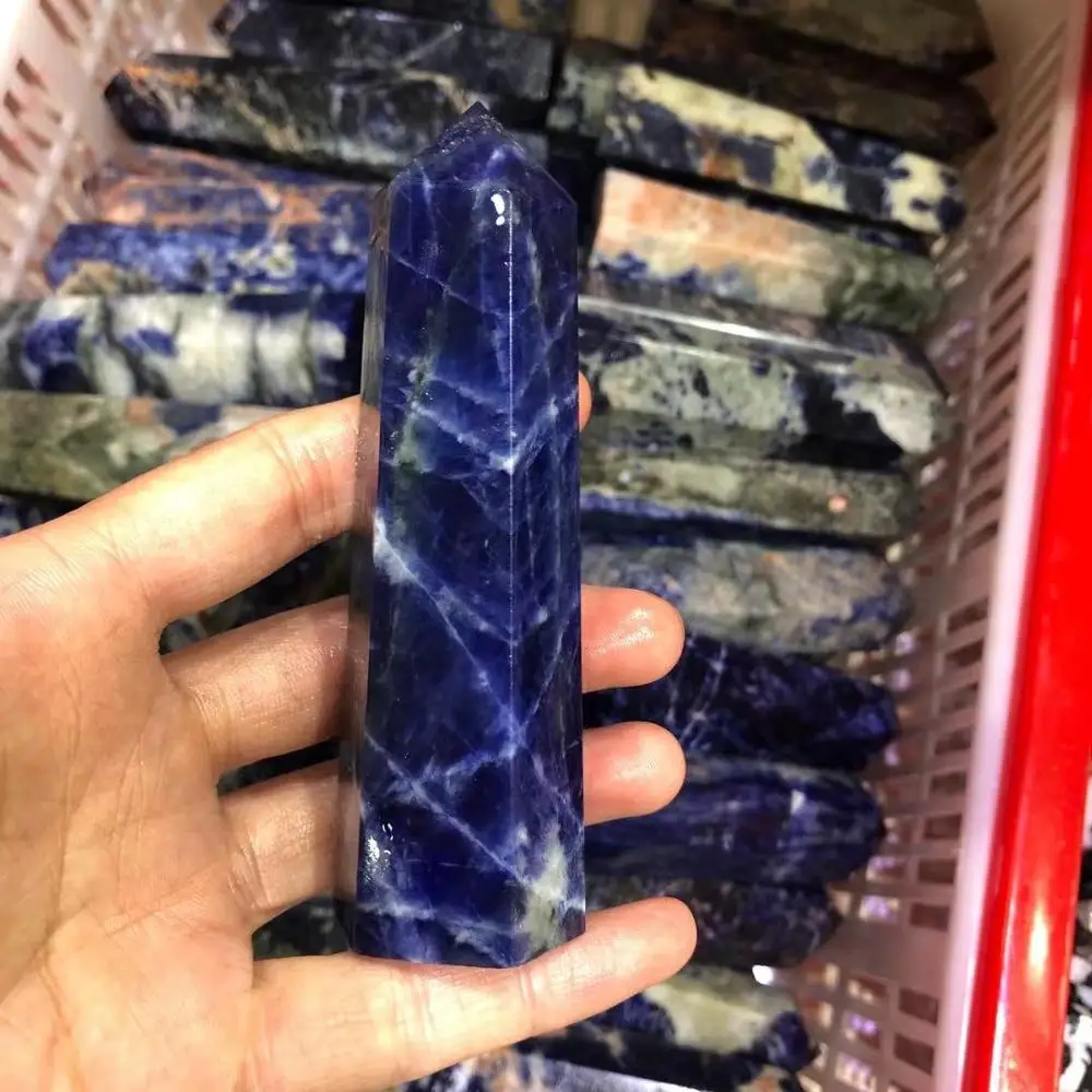 Natural Crystal Point Sodalite Stone Tower Healing Reiki Obelisk Polished Blue Quartz Ornament for Home Decoration - Image 4