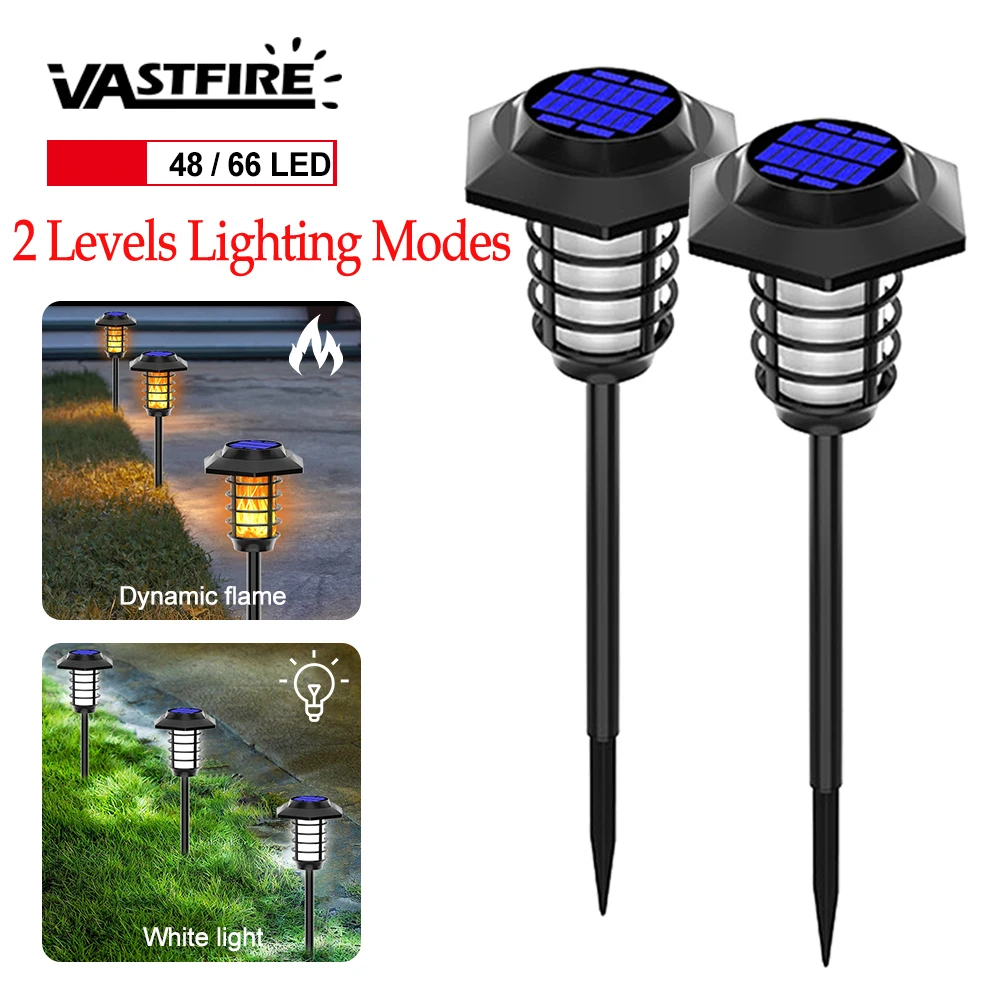 

48/66 LED Flickering Flame Solar Light Outdoor IP65 Landscape Lawn Lamp Dancing Flicker Light for Garden Courtyard Balcony Decor