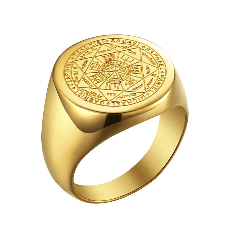 Valily Zegel Van De Zeven Aartsengelen Ringen Rvs Zilver-Kleur Saint Michael Ring Sieraden Graveren Voor Man