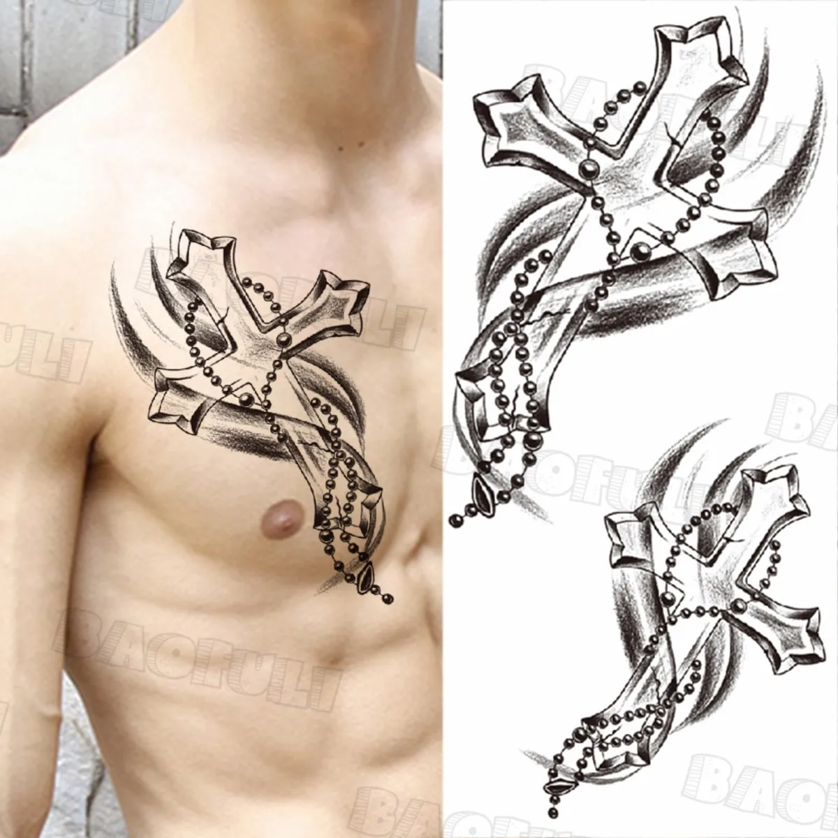 Cross Fake Cross Tijdelijke Tatoeages Voor Mannen Volwassen Wolf Robot Arm Realistische Fake Tattoo Borst Arm Mode Waterdichte Tatoo Sticker