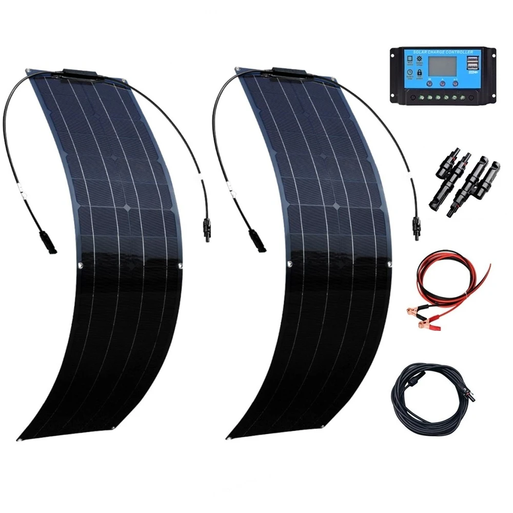 50W 100W Monocrystalline Flexible Solar Panel Kit 12V Battery Charger System For Home Camping Car RV Boat Off-grid Applications