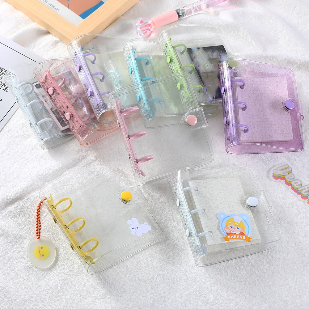 Transparent 3 Ring Mini Loose-leaf Hand Book Portable Pocket Notebook File Folder Hand Account Diary Inner Pages School Supplies