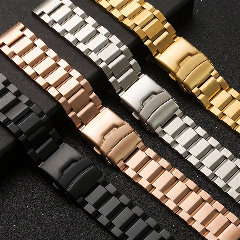 18/19/20/21/22/23/24/25mm Solid Stainless Steel Watch Band Metal Folding Buckle Strap Men Women Universal Bracelet Accessories