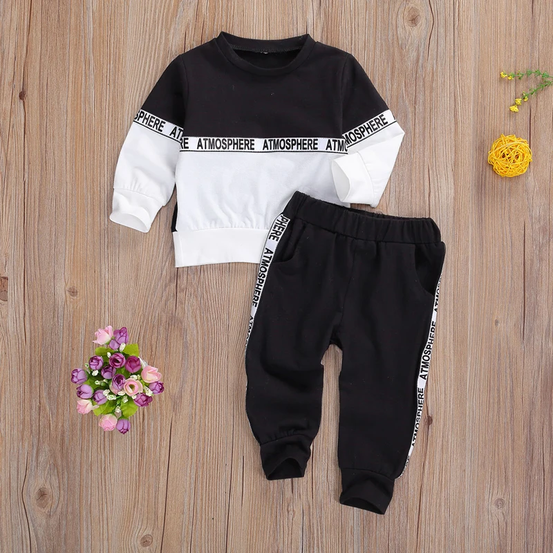 lioraitiin 0-4Years Newborn Toddler Baby Boy Autumn Clothing Set Patchwork Long Sleeve Top Long Pants 2Pcs 3Styles Outfit