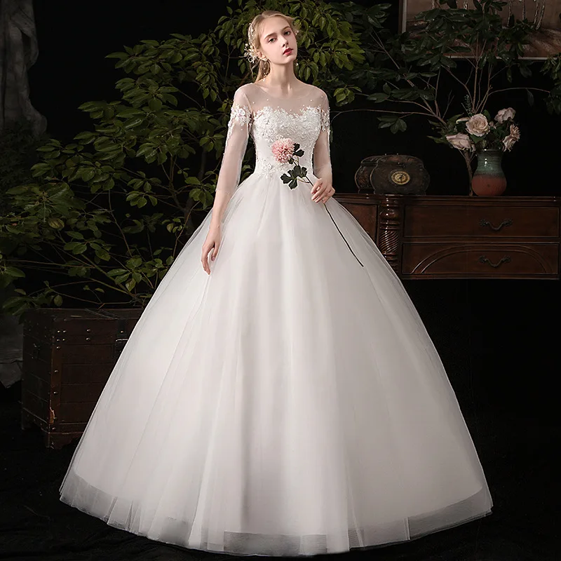 Robe de Mariée en Tulle à Manches sulfet Col Rond, Simple, Coréen, Vente en Gros, Nouvelle Collection 2021, 2020