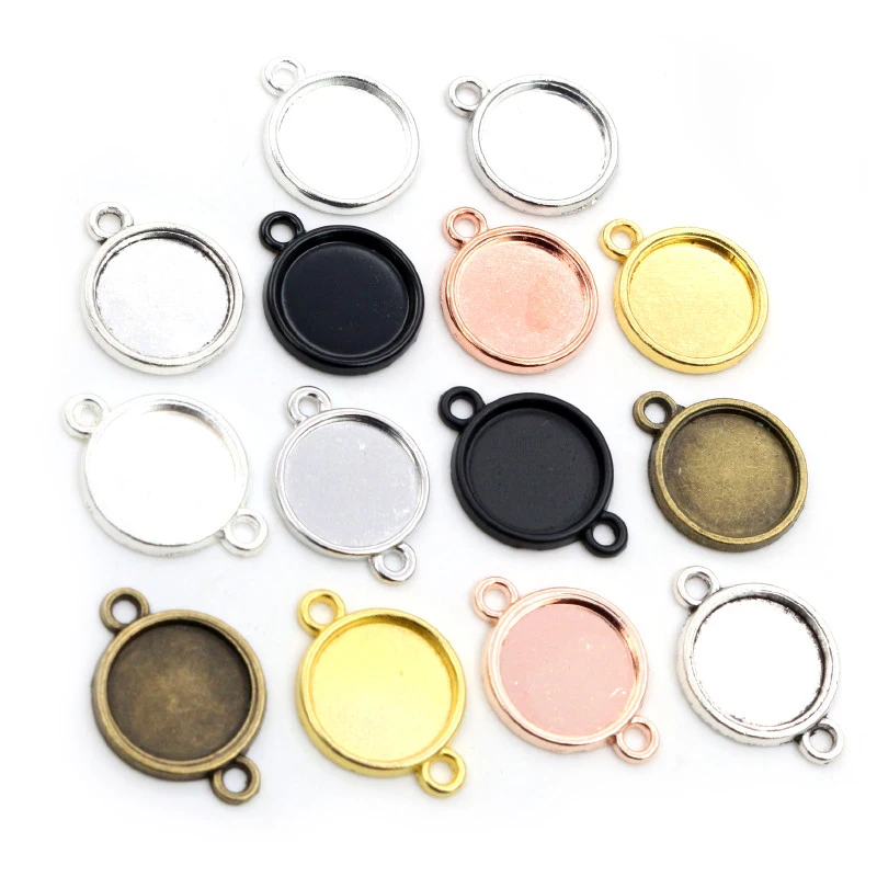 

8mm 10 mm 12mm Inner Size Classic 7 Colors Plated One Sided Double Hanging Cabochon Base Setting Charms Pendant