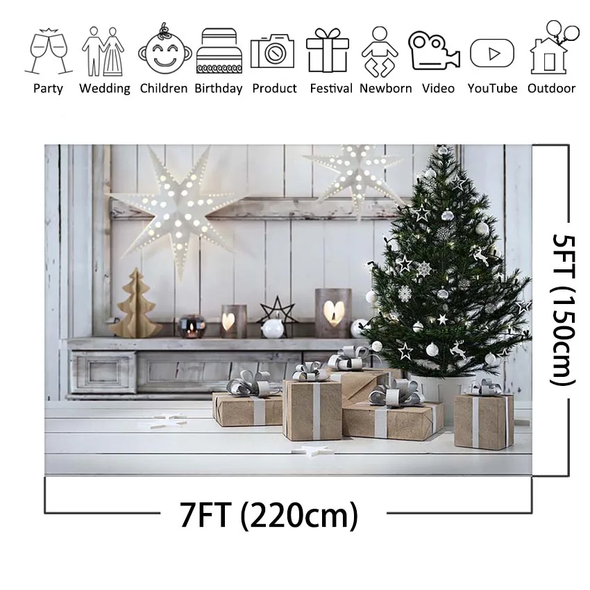 Christmas Tree Photography Background Winter Candle Gift Decoration Wooden Backdrop Kid Baby Photographic Photocall Photo Studio