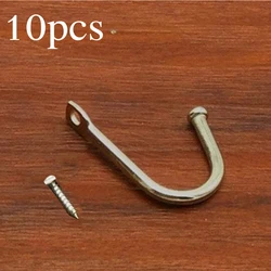 10pcs Hook With Screw Iron Hooks Wall Door Kitchen Sticky Hanger Holder Mini Hook For Hanging Key, Clothes, Coat, Hat, Bag