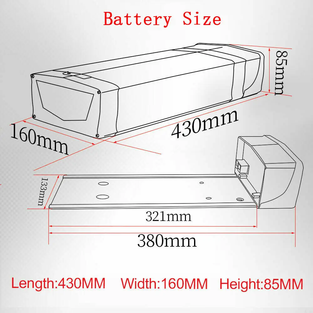 36V48V52V Electric Bike Battery Case Box 117Pcs 18650 Rear Rack High Capacity Electric Bicycle Battery Case  Lithium Battery Box