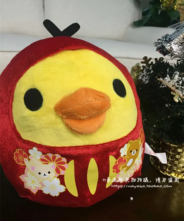 Rilakkuma pluszowe zabawki 25cm Daruma Kiiroitori laska wypchane zwierzę Kawaii śliczne Anime Plushie dzieci zabawki dla dzieci prezent na boże narodzenie