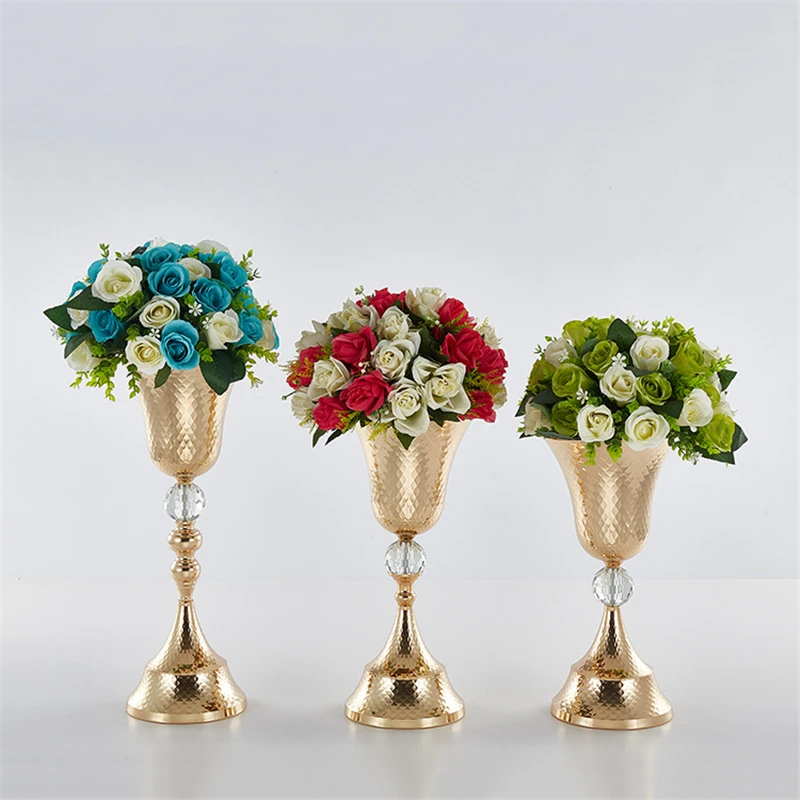 10 PCS Flower Vase Wedding Table Centerpiece  Event Road Lead Gold Metal Vases Party Floor Decoration Flowers Holders