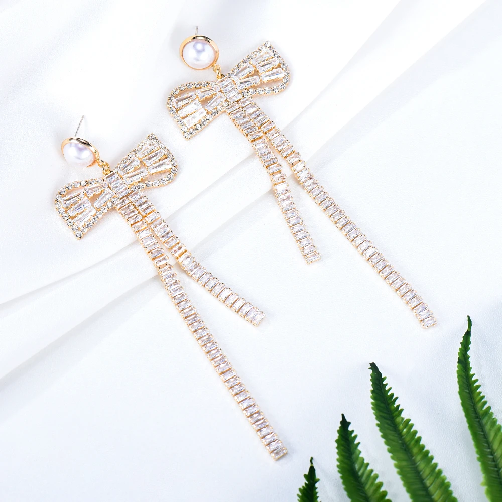 

Kellybola Brand Trendy Fashion Bowknot Tassel Geometric Water Drop Zirconia Pearl Earrings Ladies Party Indian Jewelry