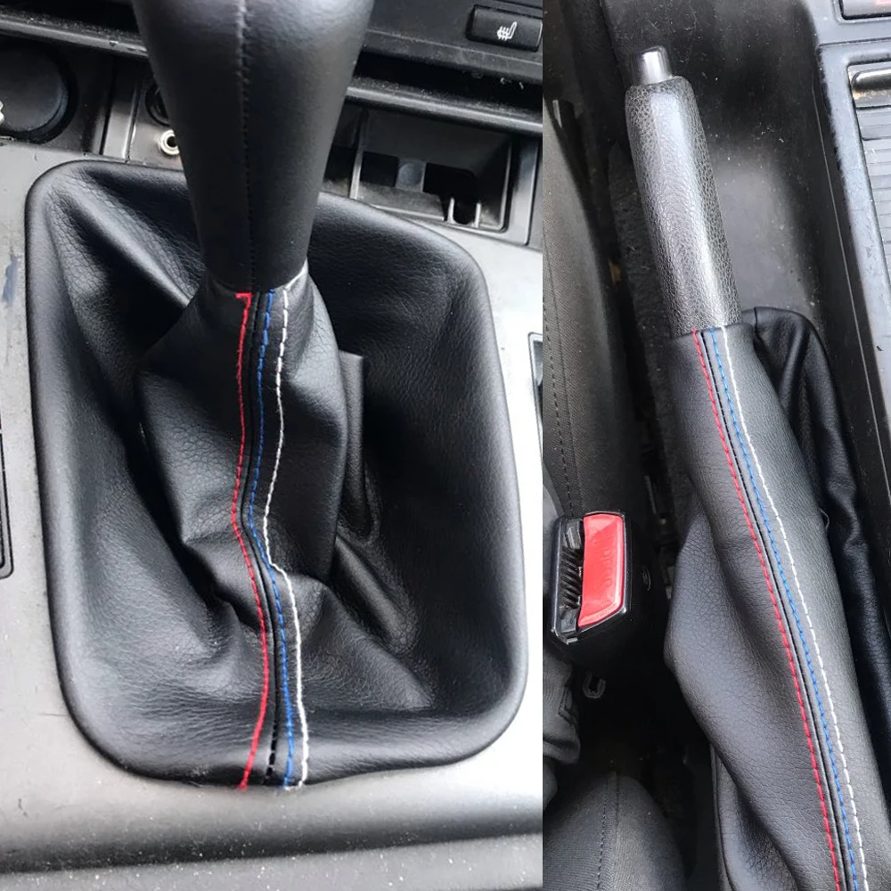 3 Color Line Gear Shift Lever Knob Shifter MT Car Styling With Leather Gaiter Boot Cover For BMW E46 3 Series E36 M3 (1991-1998)