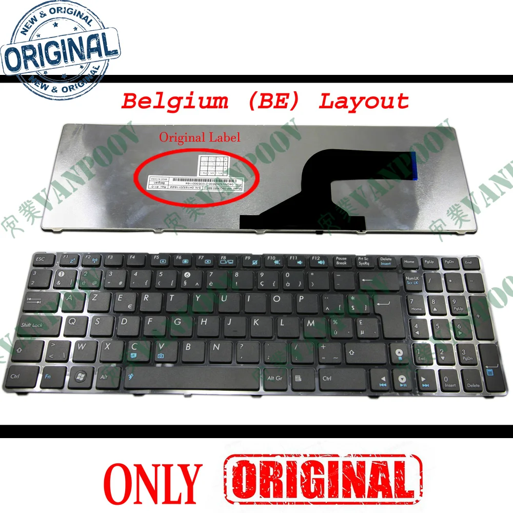 

New AZERTY Noteook Laptop Keyboard for Asus G60 K52 U50 UX50 X61 G60J G60V G60JX G60VX Black Frame Belgium BE MP-09Q36B0-886