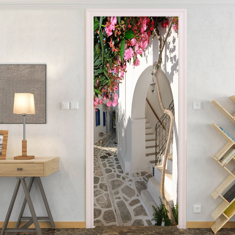 Modern Simple Street Wallpaper 3D Door Stickers Living Room Bedroom PVC Self-Adhesive Waterproof Home Decor Poster Wall Stickers