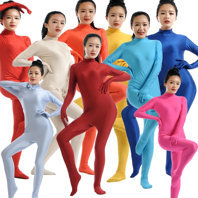 Kombinezon dla dorosłych Zentai ubrania taneczne Spandex czarny czerwony zielony obcisłe garnitury czysty kolor impreza z okazji Halloween Unitard