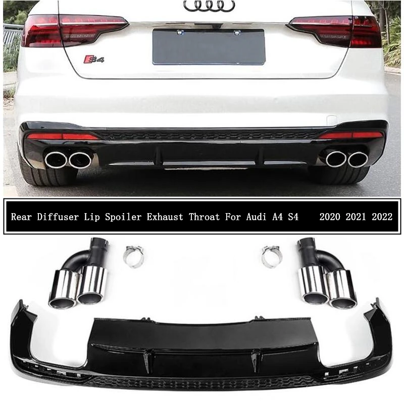 

For Audi A4 S4 B10 2020 2021 2022 Rear Bumper Diffuser Lip Spoiler Exhaust Throat High Quality ABS Bright Black Auto Accessories