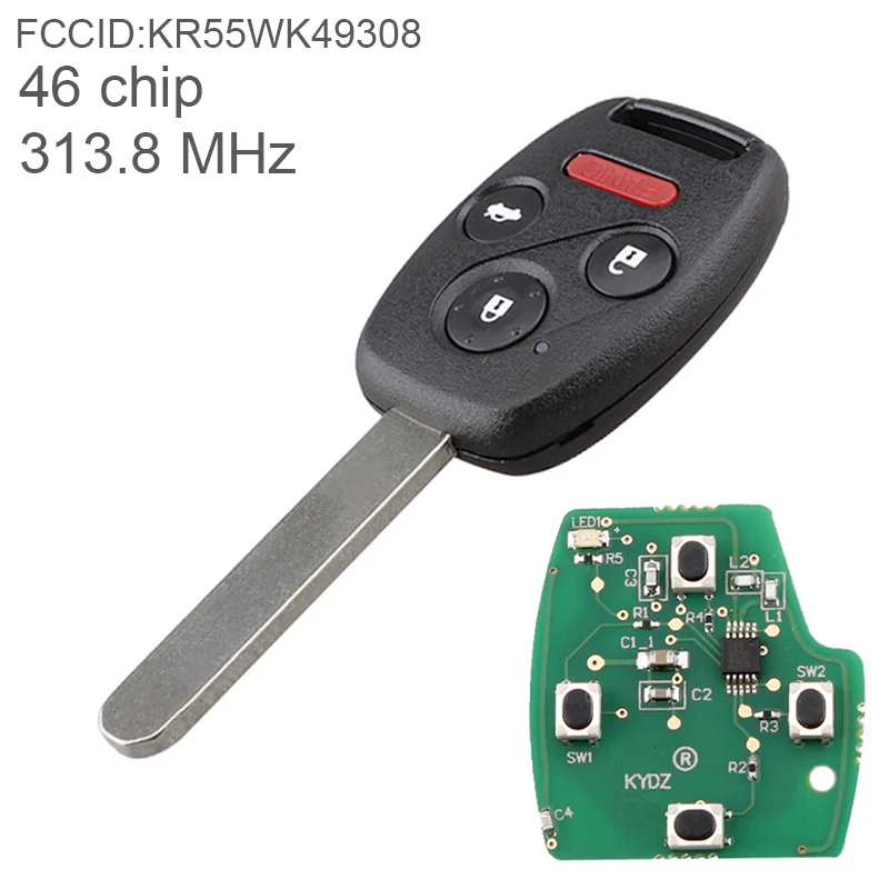 

314MHz 4 Buttons Keyless Uncut Flip Remote Key Fob ID46 Chip KR55WK49308 Keyles for Honda Pilot 2009-2015 Honda Accord 2008-2014