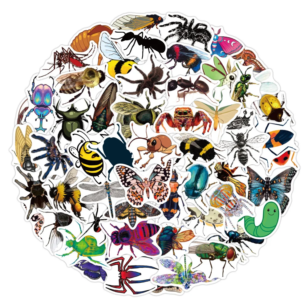 50pcs Insect Stickers For Notebooks Stationery Kscraft Spider Bee Butterfly Sticker Scrapbook Supplies Scrapbooking Material