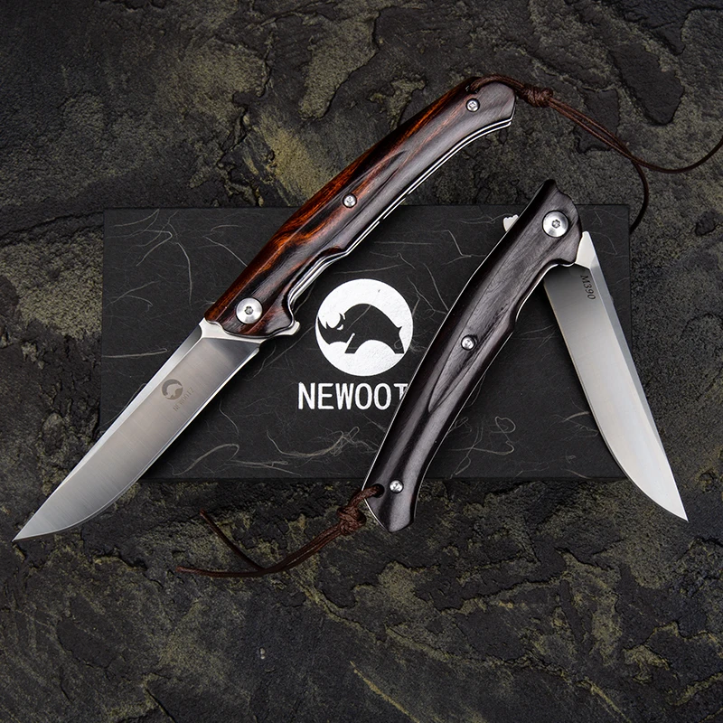 Bohler M390 스틸 블레이드 접이식 포켓 나이프 아이언 우드 손잡이, 칼집 EDC 도구, 야외 사냥 자기 방어 생존