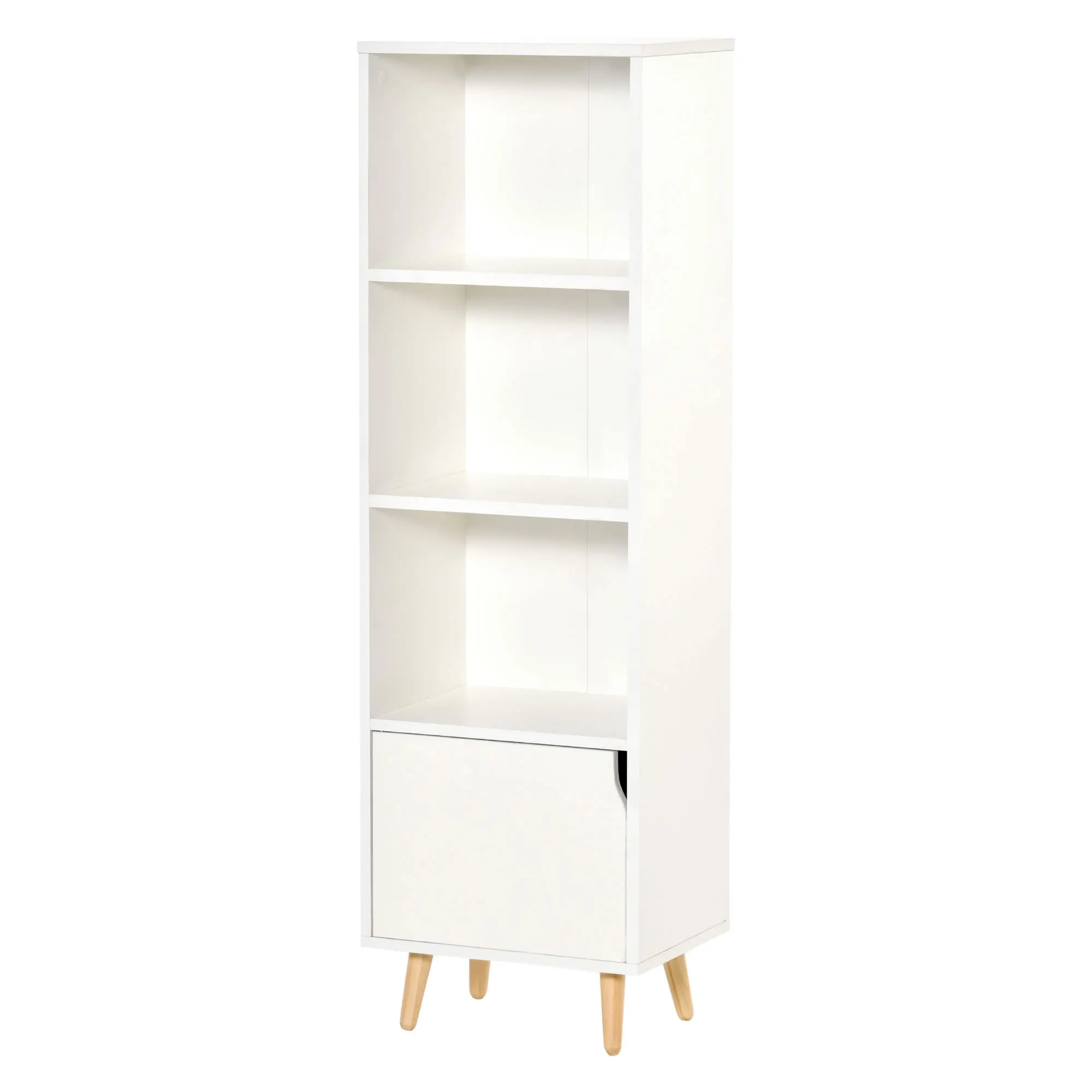 HOMCOM 3 Shelf Open and 1 Closed Shelf with Door Modern Style Book Storage Bookcase Toys CDs Plants 40x30x129,5 cm White