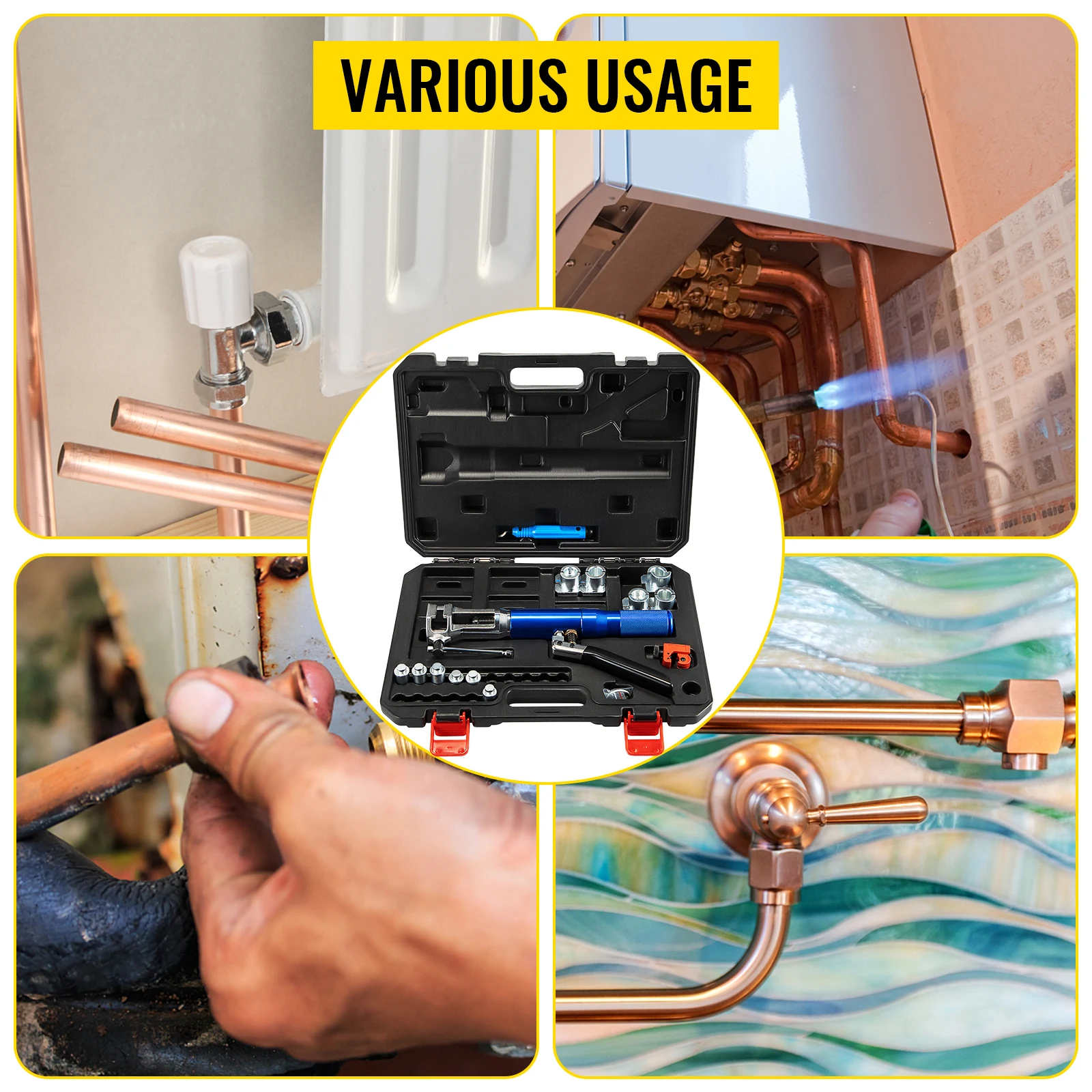 VEVOR Kit di strumenti di espansione idraulica e doppia svasatura Soft HVAC espansore per tubi in rame da 1/4in a 3/8in strumento di riparazione della svasatura del freno