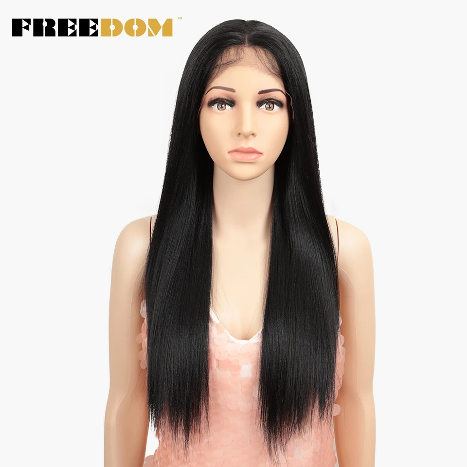 FREEDOM Synthetic Lace Front Wigs With Baby Hair Free Part Omber Blonde Long Straight Wigs For Black Women Cosplay Wig