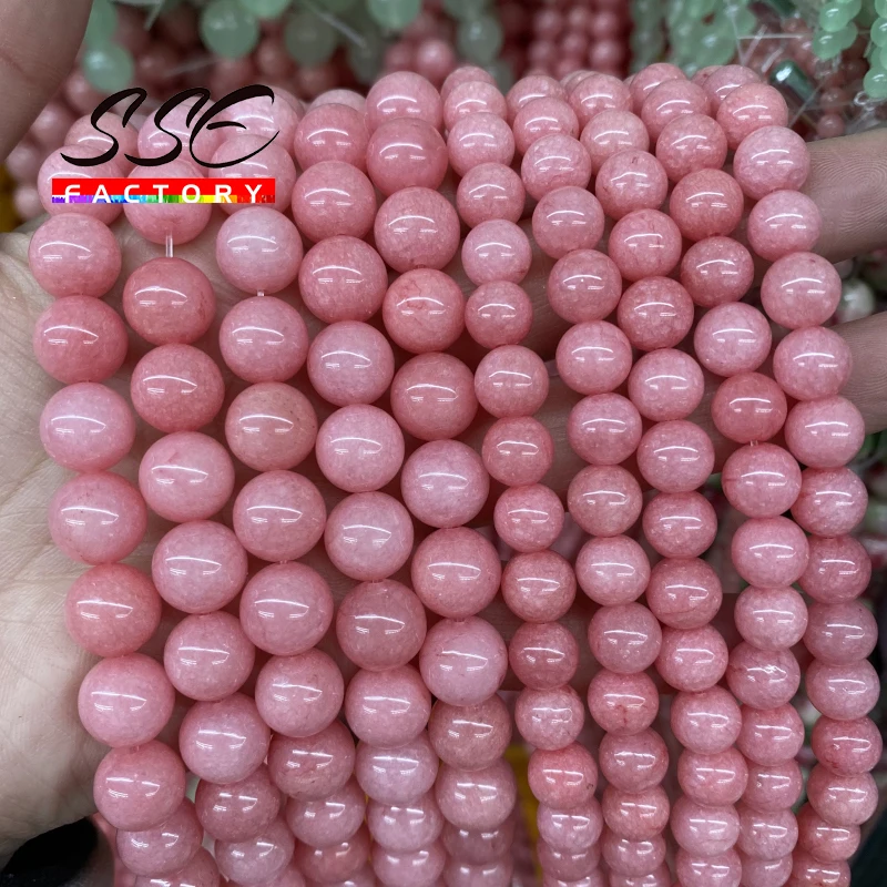 Naturalny różowy chalcedon okrągły koraliki dystansowe luzem kamień koraliki do tworzenia biżuterii DIY 4 6 8 10 12 14mm 15 cali — zdjęcie 4