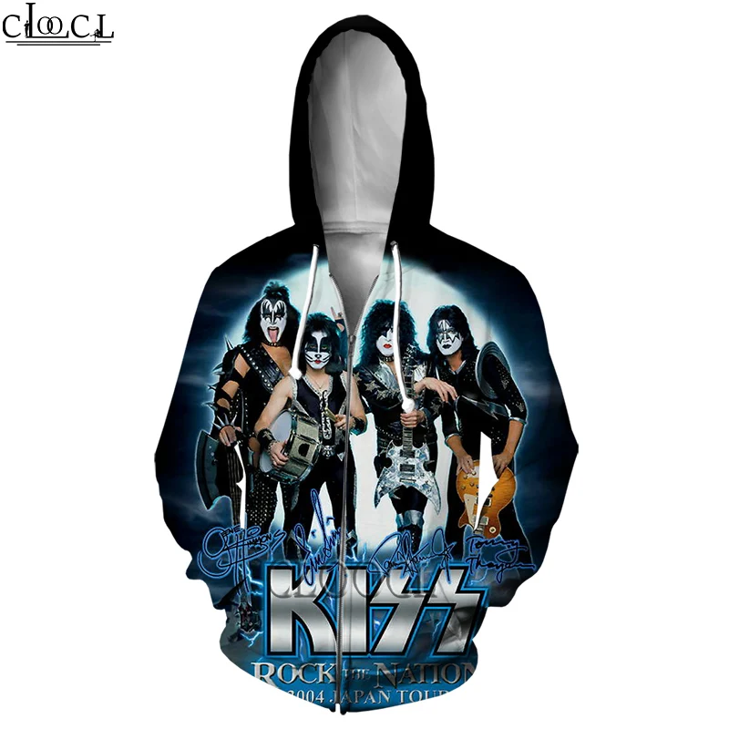 HX 2021  Newest Rock Kiss Band 3D Print Hip Hop Zipper Hoodies Men Women Fashion Autumn Hot Selling Hoody Casual Harajuku Coat