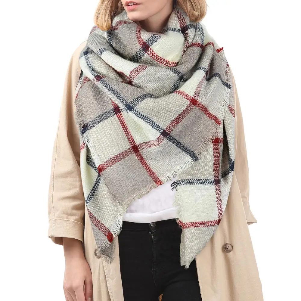 

Winter Scarf Women Scarf Plaid Blanket Thick Winter Scarf Tartan Chunky Wrap Oversized Shawl Cape Female Shawls And Scarves 2019