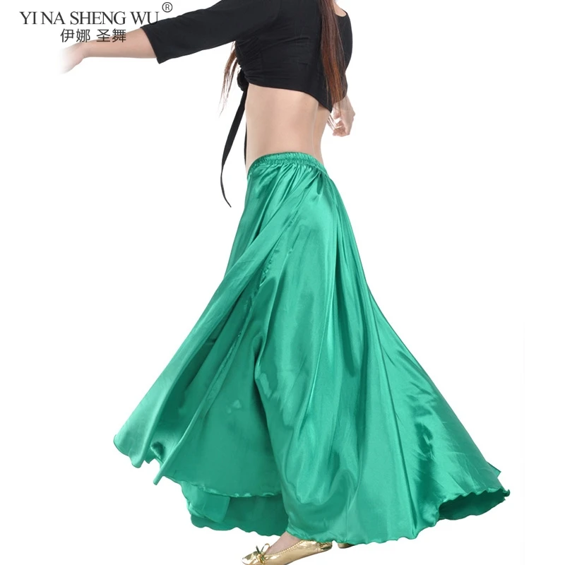 360องศาซาตินกระโปรง Belly Dance ผู้หญิงยิปซีกระโปรงยาว Dancer ฝึกสวม15สีสารพันสีม่วงทอง Dancer กระโปรง