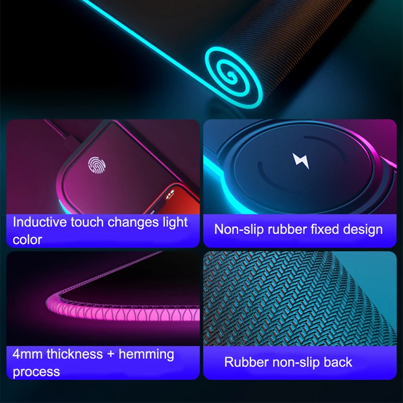 Imagem -06 - Rgb Wireless Charging Mouse Pad Gaming Mice Mat Casa e Escritório pc Desktop Carregador Portátil Substituição Powerplay Soft Anti-slip