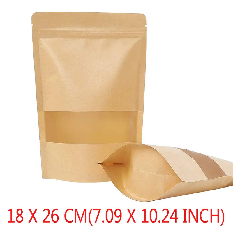 18x26CM Kraft Sealable food Pouches Paper Mylar Bags ,Decorative Resealable Recycled For DIY Favor Cookies Christmas