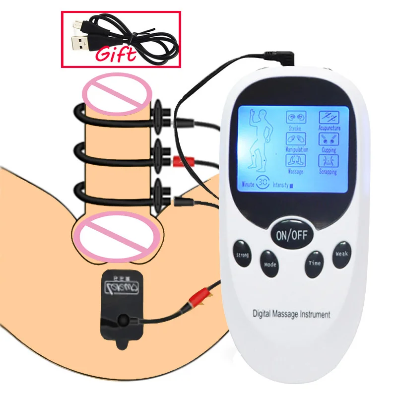 BDSM Strong Electro Shock Penis Ring Masturbator Electro Stimulation Cock Ring Massage Pad E-Stim Penis Extender Sex Toy For Men