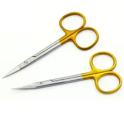 Double-eyelid scissors with gold handle 10cm stainless steel surgical instrument for ophthalmic surgery