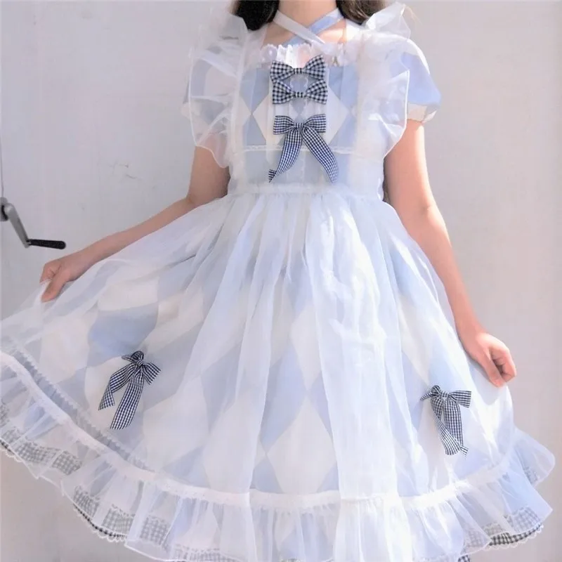 

Kawaii Lolita Op Jsk With Smock Summer Daily Wear Lolitas Cute Girls Short Sleeve Dress For Women Chiffon Princess High Waist