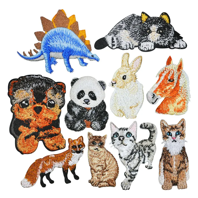 Embroidered Badges for Clothes, Wild Animals Patches, Iron on Appliques, Dog, Wolf, Tiger, Bear Patch for Jeans